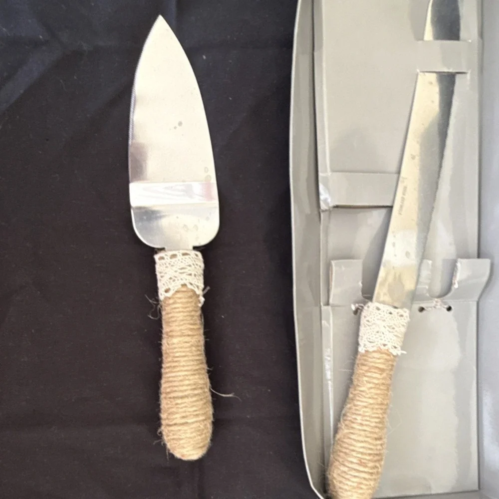 Royal Chinet Cake Knife & Server Set Stainless Steel Twine Handles Glossy Finish